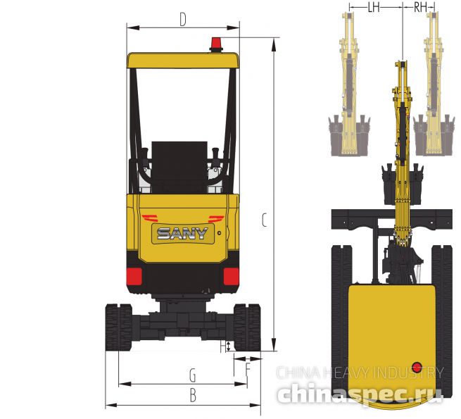 Размеры мини-экскаватора SANY SY18C