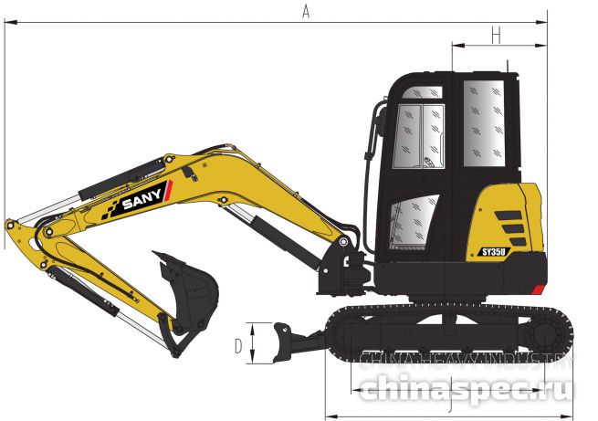 Размеры мини-экскаватора SANY SY35U