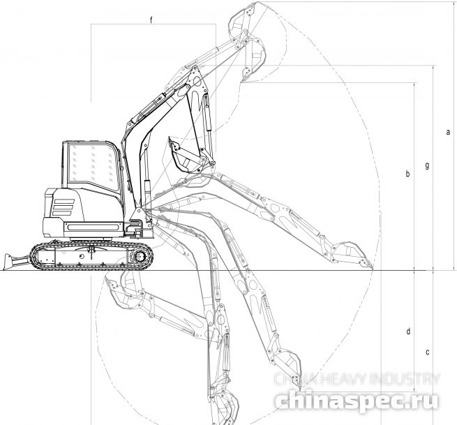 Рабочий диапазон экскаватора SANY SY50