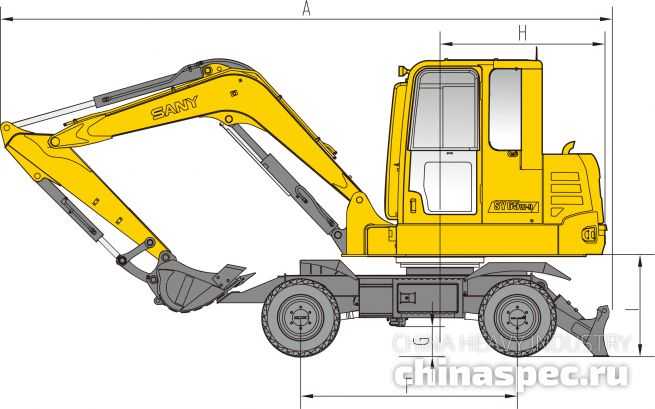 Размеры колесного экскаватора SANY SY65W