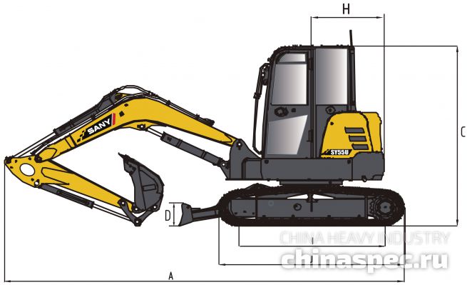Размеры малогабаритного экскаватора SANY SY 55U