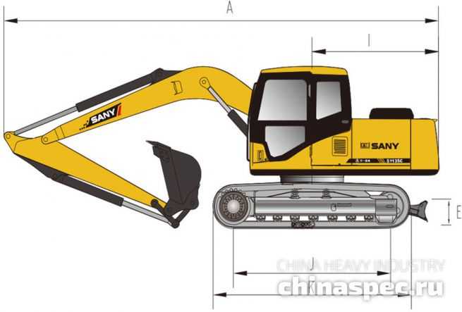 Размеры экскаватора SANY SY135C