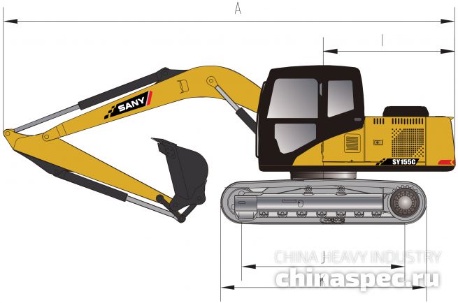 Размеры экскаватора SANY SY155C