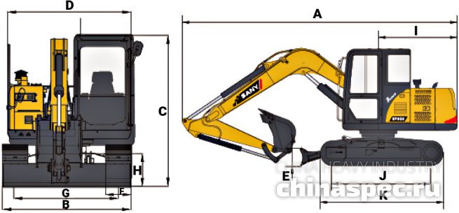 Увеличить Размеры экскаватора SANY SY 95C