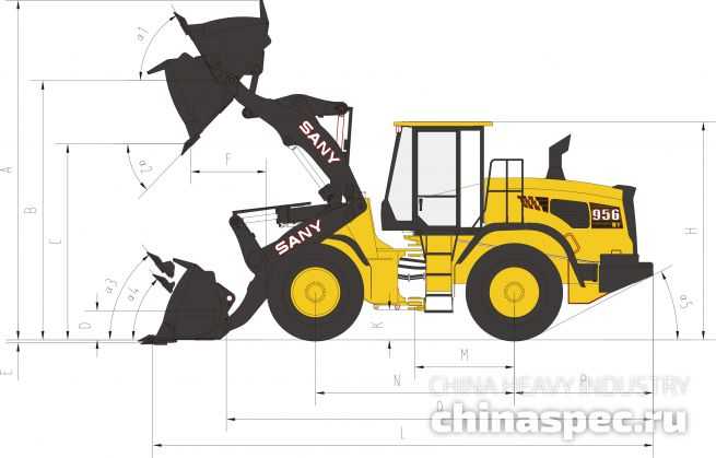 Размеры фронтального погрузчика SANY SYL956H5