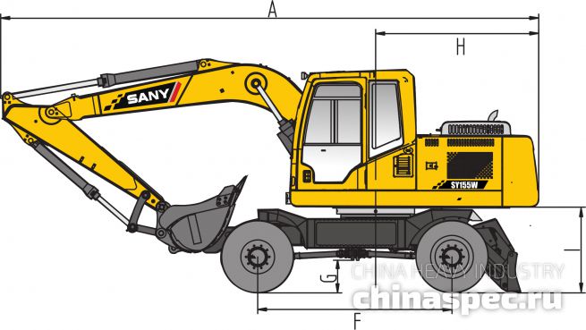 Размеры колесного экскаватора SANY SY155W