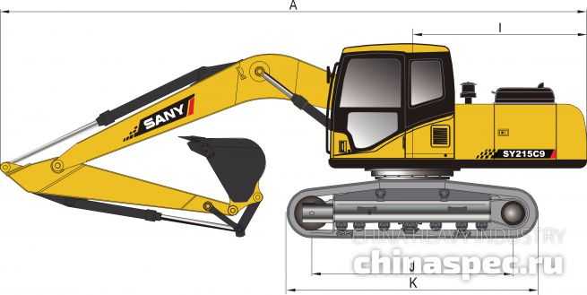 Размеры экскаватора SANY SY215C Long Reach