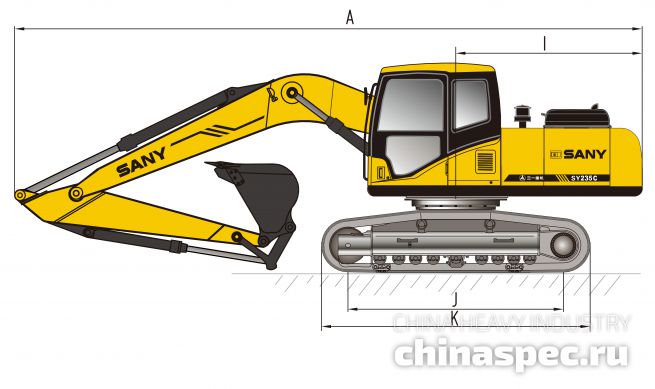 Размеры экскаватора SANY SY235C